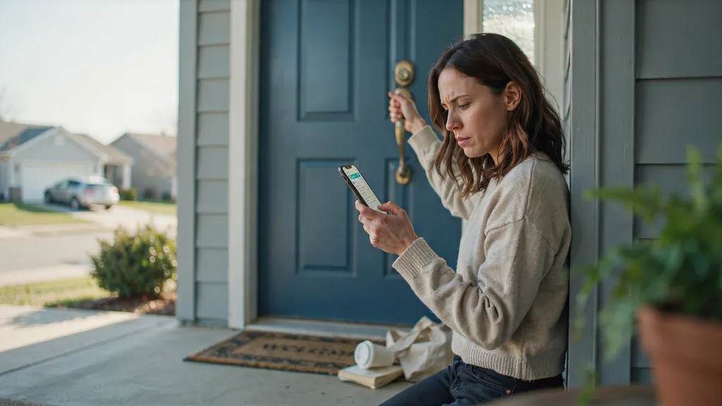 Person locked out of their house holding a phone